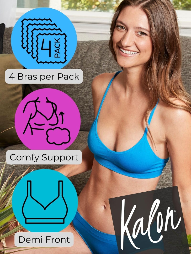 Kalon Womenâ€™s 4 Pack Demi Padded Bralette Wireless Comfortable Bra (M/L, Jewels) - Image 2